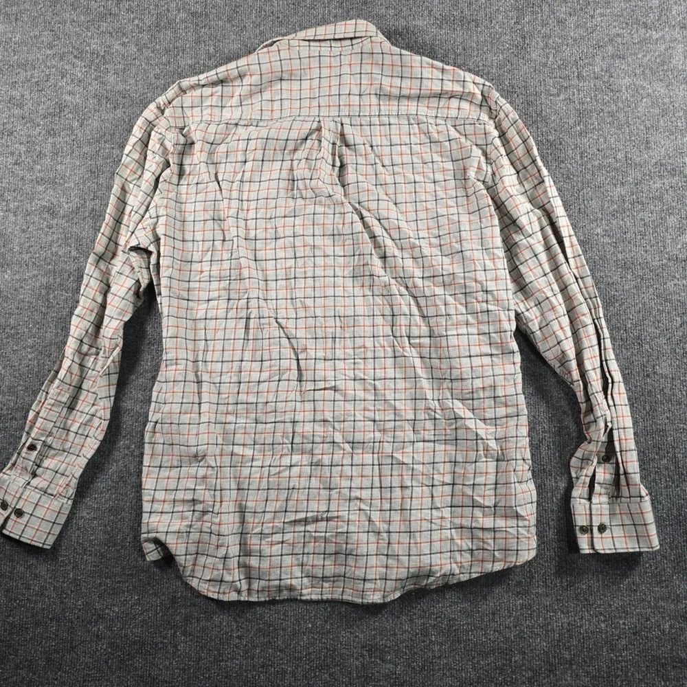Johnnie-O Mens Large Plaid Button Down Shirt Gray Orange Long Sleeve Surfer Logo
